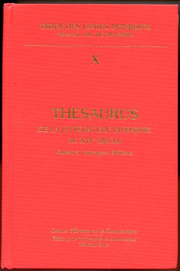 Image for Thesaurus de la Litterature Interdite au XVIe Siecle