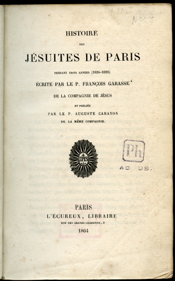 Image for Histoire des Jesuites de Paris Pendant Trois Annees (1624-1626)