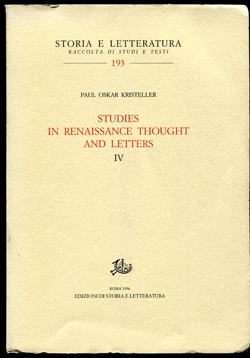 Image for Studies in Renaissance Thought and Letters. IV