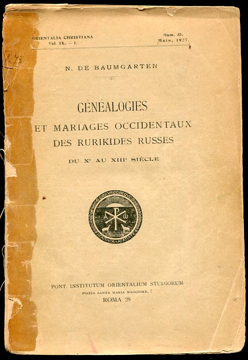 Image for Genealogies Et Mariages Occidentaux Des Rurikes Russes Du X Au XIII Siecle