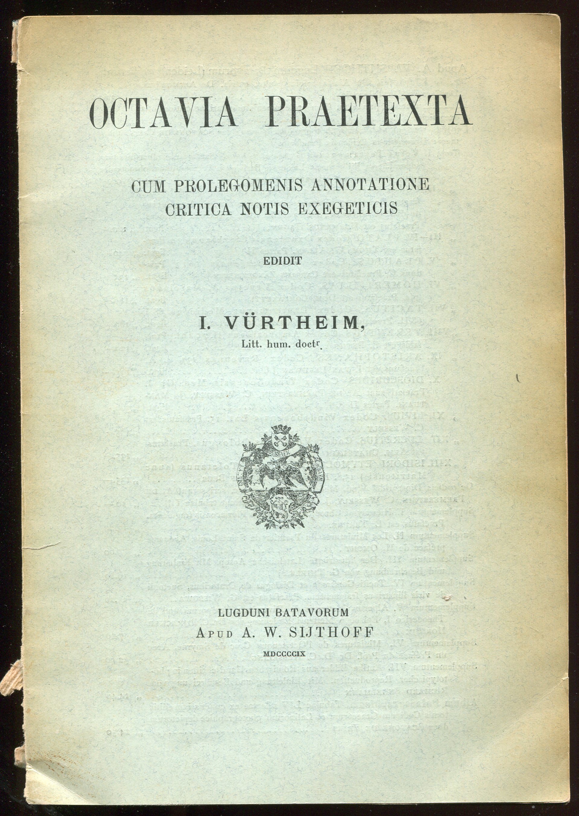 Image for Octavia Praetexta Cum Prolegomenis Annotatione Critica Notis Exegeticis