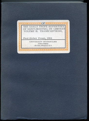 Image for The Early Trope Repertory of Saint-Martial De Limoges Volume II: Transcriptions