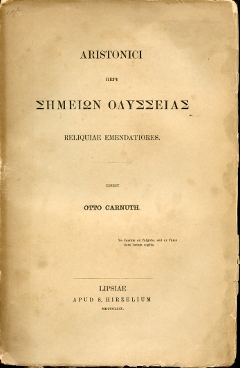 Aristonici Peri Semeion Odysseias Reliquiae Emendatiores. Image for Aristonici Peri Semeion Odysseias Reliquiae Emendatiores.