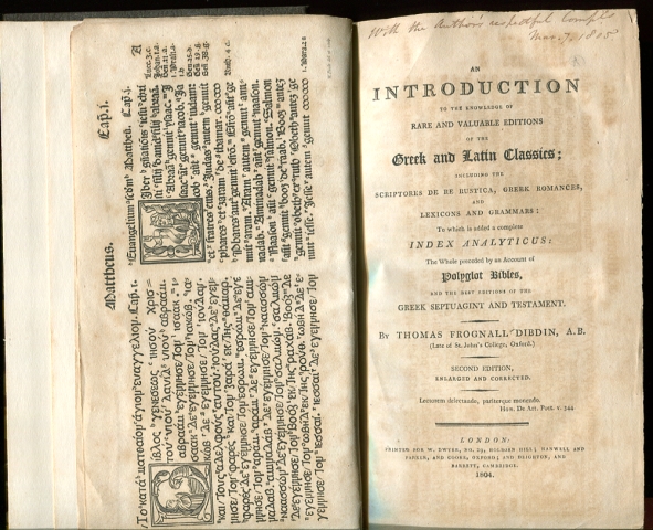 Image for An Introduction to the Knowledge of Rare and Valuable Editions of the Greek and Latin Classics; Including the Scriptores De Re Rustica, Greek Romances, and Lexicons and Grammars: to Which is Added a Complete Index Analyticus. Signed by Dibdin
