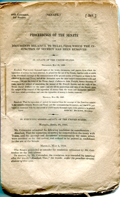 Image for Proceedings of the Senate and Documents Relative to Texas, from which the Injunction of Secrecy Has Been Removed