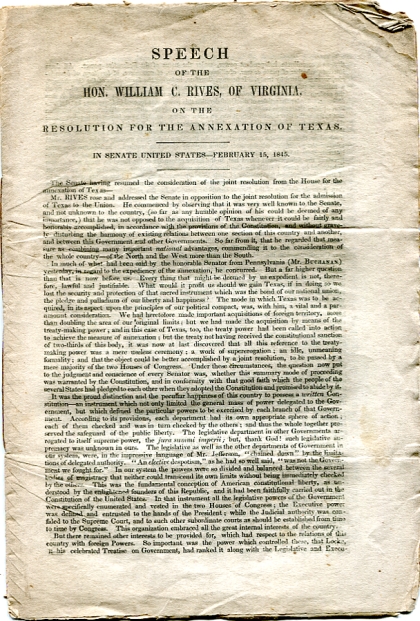 Image for Speech of the Hon. William C. Rives, of Virginia, on the resolution for the annexation of Texas