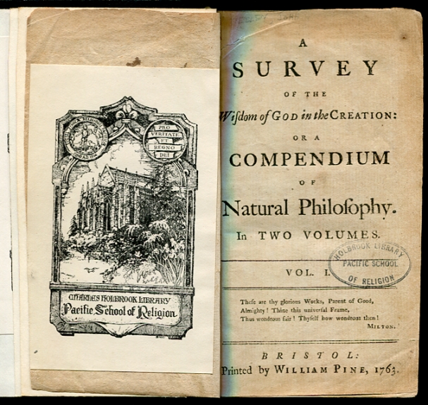 Image for A Survey of the Wisdom of God in the Creation: (1st Edition, 1763) Or a Compendium of Natural Philosophy. In Two Volumes (Bound as One)