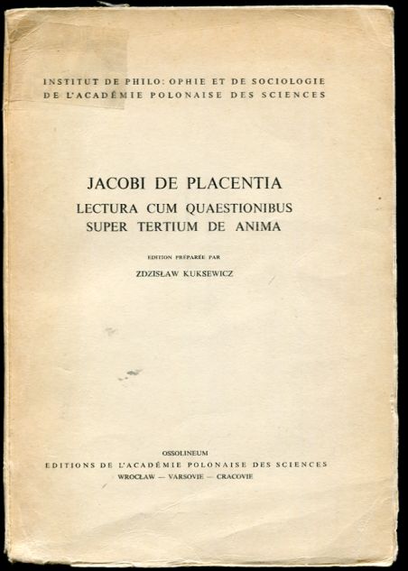 Image for Jacobi de Placentia: Lectura cum quaestionibus super tertium de Anima